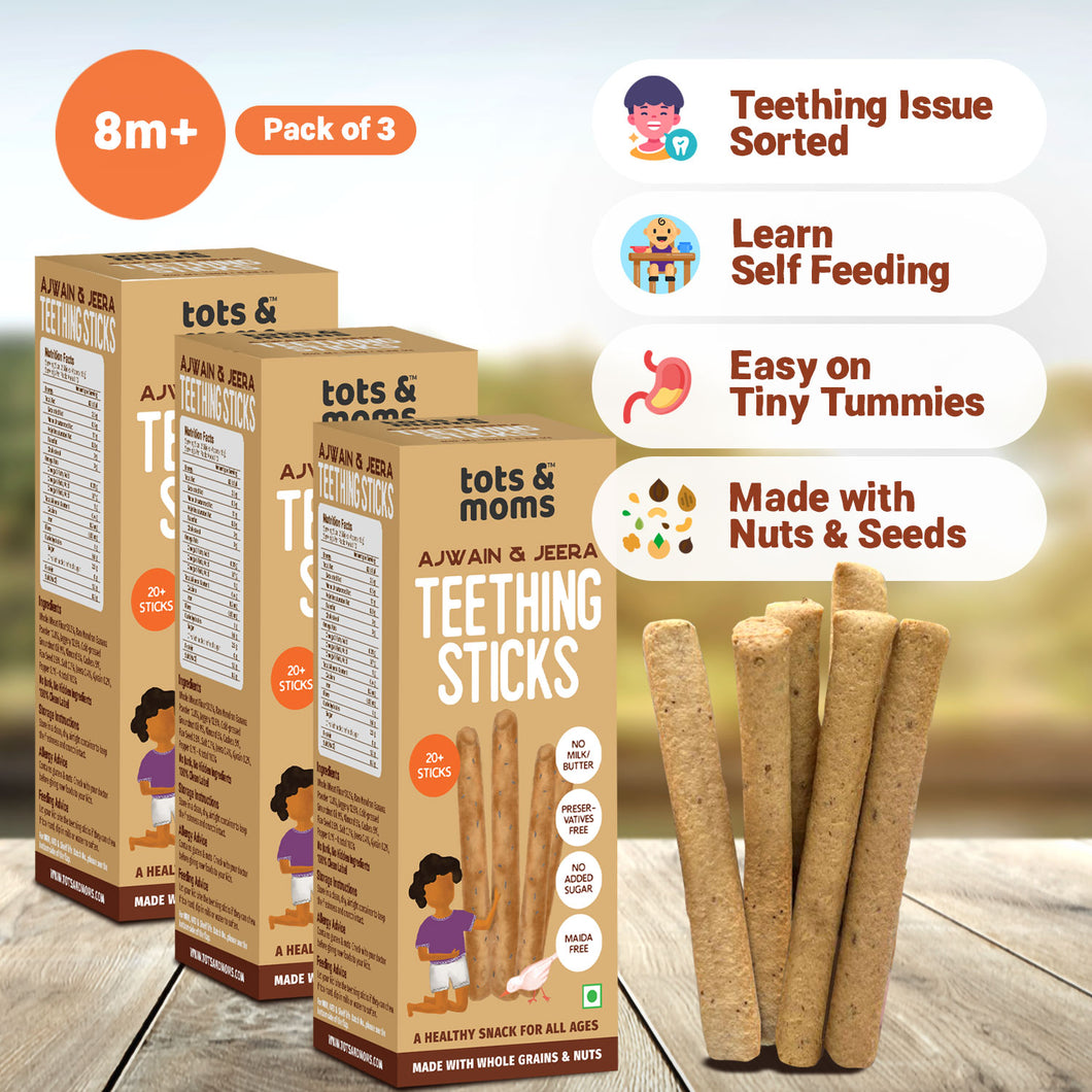 Ajwain & Jeera | Teething Sticks | Healthy Snacks for Babies and All Ages | Pack of 3 | 150g Each