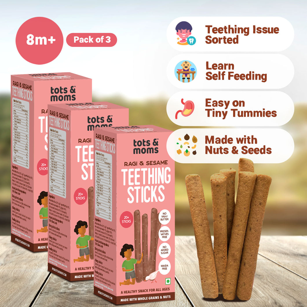 Ragi & Sesame | Teething Sticks | Healthy Snacks for Babies & All Ages | Pack of 3 | 150g Each